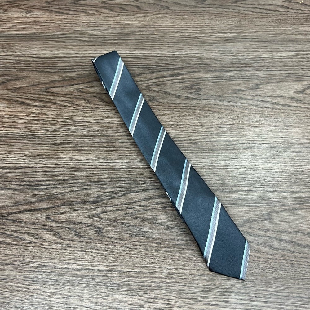 Sovereign Code Grey w/ Blue & White Stripe Skinny Tie